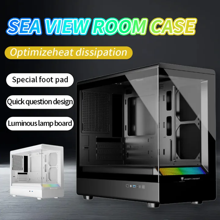 ITX M-ATX Gaming Casing Tempered Glass Water-Cooled Seaview Room Side Transparent Desktop Chassis(BLACK / WHITE)