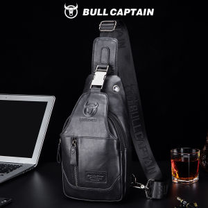 BULLCAPTAIN Leather Chest Bag Mens Casual Retro Three-layer Storage Outdoor Sports Anti-theft Messenger Bag