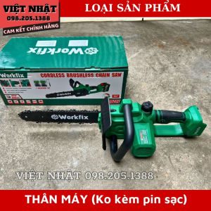 Máy cưa xích pin cỡ lớn 12inch Workfix CS12BL không chổi than bơm nhớt tự động kèm 2 pin lớn 15 cell 6.0Ah chân pin phổ thông - Thân máy cưa xích pin cỡ lớn giá rẻ - Điện máy Việt Nhật