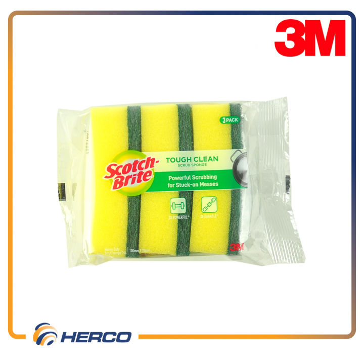 3M Scotch Brite Tough Clean Scrub Sponge Trial Value Pack 3pcs 100mm x 70mm
