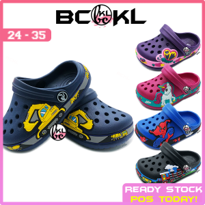 【 BCKL 】Kids Excavator & Truck Clog Shoes | Butterfly Unicorn Train Dino Cartoon Girls Slippers Sandals | Kasut Clog
