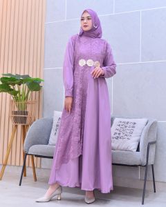 Gamis Kondangan JUMBO Bahan Katun Toyobo Mix Brokat Maudy Dress Ld 120 130 140 cm Bisa Seragam