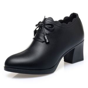 Fashion Womens Middle Heel Pointed Toe Ankle Boots Thick Heel Leather Shoes