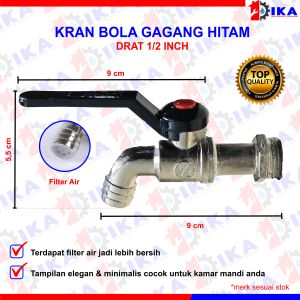 KRAN BOLA GAGANG HITAM 1/2 INCH DRAT PIPA BESI STAINLESS STEEL KUAT TEBAL ANTI BOCOR DAN PATAH-1PCS