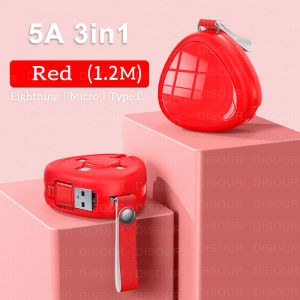 DISOUR Original 3 IN 1 5A Super Fast Charging Cable With Lanyard Retractable Adjustable Micro USB/Type-C/Lightning Data Charger Cable Portable For IOS Android For iPhone Xiaomi Huawei Samsung Redmi