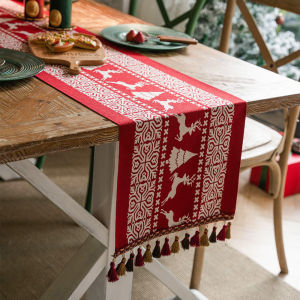 Christmas Woven Jacquard Table Flag Retro Christmas Restaurant Decoration Tassel Cover Edge Cabinet Bed Tail Flag
