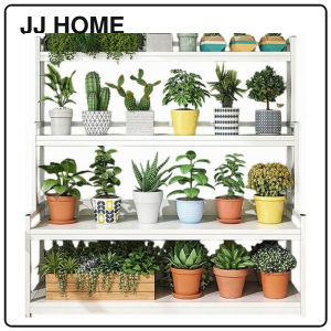 【JJ HOME】Trapezoid Metal Plant Rack Shoe Shelves 3/4 Tier Balcony Multi Layer Solid Wood Storage Rack Outdoor Pot