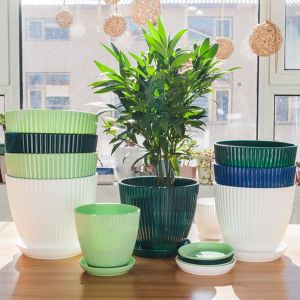 APRICOT With Tray Flower Pot Thickened Resin Vase Colorful Round Plant Container Succulent Rose