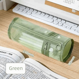 MIRELINA Mesh Pencil Case Solid Color Transparent Flip-Top Bag Portable Large Capacity Stationery Storage Bag School
