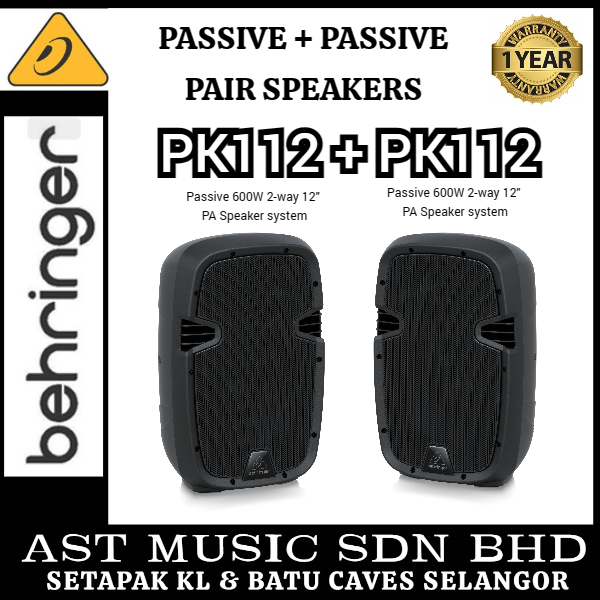 Behringer PK112 Passive 600W 12″ PA Speaker System (Pair) | Lazada