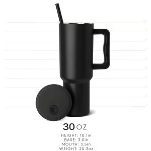 30oz Water Tumbler With Handle and Straw Insulated Tumbler Travel Mug Stainless Steel Tumbler for Hot and Cold Beverages