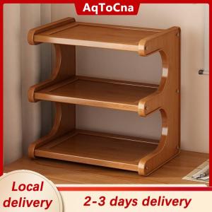[COD] AqToCna Ship within 24 hours 2 3-tier Bamboo Desktop Water Cup Holder storage Rack organizer wooden Desktop Storage Rack