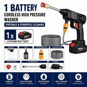 Portable Lithium Battery Cordless Pressure Washer Handheld Wireless High Pressure Water Gun Car Wash