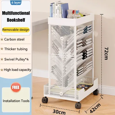 Bookshelf Multi-functional Childrens Picture Book Storage Rack Wrought Iron Floor-to-ceiling Small Baby Shelf Bookcase With Wheels