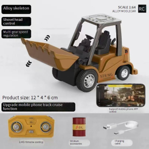 New 1/64 Remote Controlled Alloy Excavator Forklift Bulldozer Engineering Vehicle App Control Tabletop RC Car Toys Gift For Boys