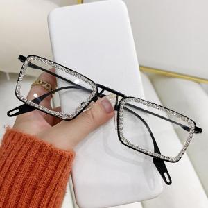 JN IMPRESSION Thời trang mới kim cương nạm nhỏ gọng vuông kim loại Kính mát retro cá tính đại dương mảnh kính mát phụ nữ
