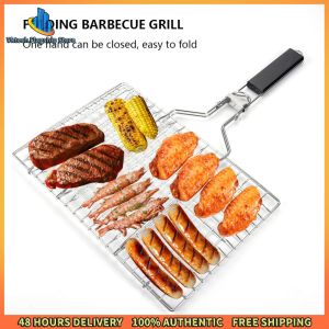 Vktech Portable Grilling Basket for Outdoor BBQ Made of Anti-Corrosion Steel with Easy-Grip Handle for Camping and Picnics