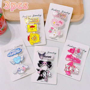 3PCS Anime Kawaii Sanrio Hello Kitty Acrylic Hairpin Kuromi Cinnamoroll Girl Children Cute Bangs Clip Hair Accessories Kids Gift