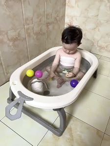 guanwu  Baby Bath Tub for Infants Suitable for Sitting and Lying Home Use Temperature-Sensitive Bathtub for Newborns Foldable Bath Bucket for Children