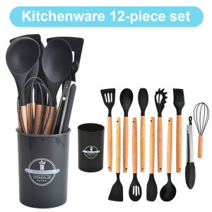 Versatile 12-Piece Kitchen Utensil Set with Heat-Resistant Wooden Handles for Cooking and Serving