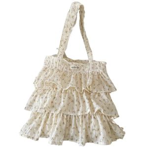 CRNGW Sweet Women Floral Skirt Bag Large Capacity Korea Style Ladies Pleated Shoulder Bags French Fashion Cake Skirt Tote Handbag For Summer