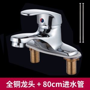SXH All-copper faucet double-hole basin cold and hot water three-hole countertop basin for home bathroom use for washing hands and face modern and minimalist design