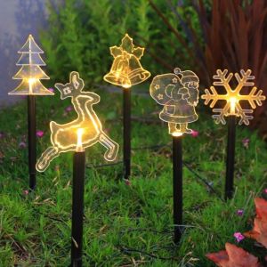 MAKERVY 5Pcs/Set LED Solar Christmas Lights Landscape Light Waterproof Pathway Lights Creative Christmas Stake Lights For Garden