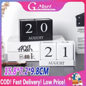 Hand-painting Wood Table Calendar DIY Wood Block Art Crafts Home Bedroom Office Decor Perpetual Calendar Desk Calendar Wooden-Cube-Calendar