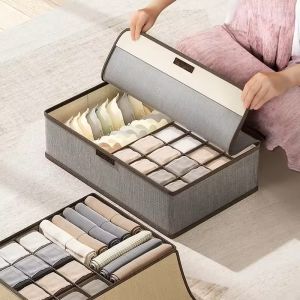 13 Grid Foldable Underwear Storage Box Bra Panty Socks Drawer Organizer With Lid