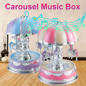 Carousel Music Box Glowing Carousel Box Creative Rotating Music Box Xmas Desktop Decoration for Kid Gift