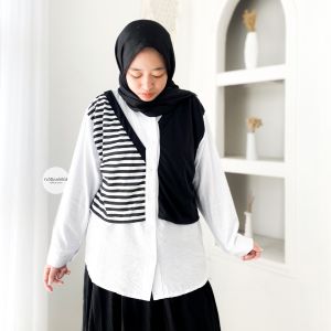 BAREHA SHIRT - FLOTTILICIOUS / kemeja wanita / atasan hijab / baju murah / kantor formal / simple 2 tone stripe salur garis polos / kancing depan / korean style