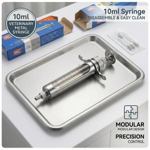 Heavy Duty Stainless Steel Veterinary Syringe Reusable Farm Pig Cattle Livestock 10ml 20ml 50ml
