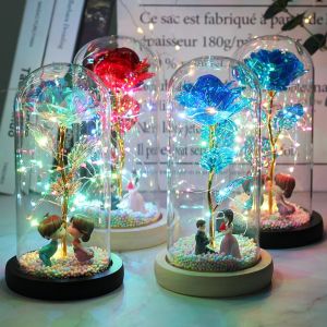Dream Hunter Led Flower Gift Enchanted Rose Eternal 24k Gold Foil Luminescent Flower Fairy String Light In Glass Dome For Valentine Happy Mother Day Gift Lovers Gift