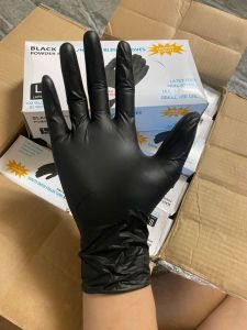 Hộp 100 Chiếc Găng Tay Cao Su Màu Đen Không Bột Vinyl/Nitrile Blend Gloves Phun Xăm Thẩm Mỹ - Black Vinyl/Nitrile