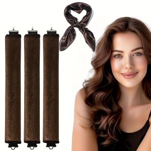 Heatless Velvet Curls Overnight Heatless Curler for Hair Jumbo Overnight Heatless Blowout Rods Heatless Curling Rod Heatless Curls Overnight Curls for All Hair Types (3 Rods Set Black)