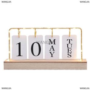 [COD] WANGJIA Flip Calendar With Light For Desk Wooden Perpetual Desk Calendar With Month Date Display Desktop Calendar For Home Office Decor Send Goods From Local Warehouse