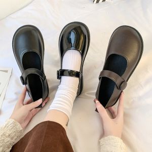 Velcro Leather Shoes For Female Students 2026 Spring/Autumn New Vintage Black Uniform Shoes