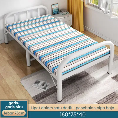 Tempat Tidur Lipat Portable Kasur Lipat Tebal 10 CM Folding Bed Sudah Dirakit Ranjang Lipat Besi