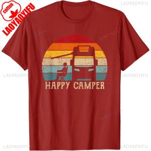 Happy Camper RV Camping Shirt Men Women Retro Sun 70s 80s T-Shirt Cotton Short Sleeve Casual Fashion Summer Style Man Tshirts