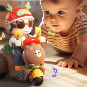 Đồ chơi Xe Mô tô Gấu nâu biểu diễn: Xe chạy trái phải nghiên 2 bánh xoay 360 độ đèn nhạc tiếng anh vui nhộn) + TẶNG PIN