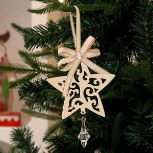 BAGUO Tinplate Material Metal Christmas Ornaments Crystal Drop Ribbon Bowknot Xmas Tree Pendants Festival Metal Crafts Silver Shiny Holiday Hanging Decor Family Homes