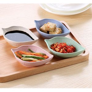 3pcs Mangkok Saos Sambal Bahan Jerami Bentuk Daun Mangkuk Saos Kecil Motif Daun