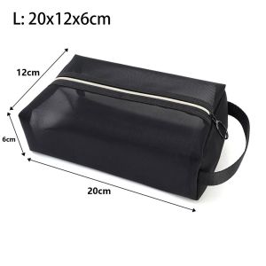 NOBLEE 1Pcs S/M/L Mesh Toiletry Bag Solid Small Black Lipstick Storage Pouch Zipper Opening Cosmetic Bag Men Women