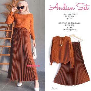 BISA COD Setelan Atasan Rajut Halus dan Rok Hyget Plisket Premium Perempuan Dewasa Andien Set Ti Amo Fashion Store