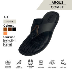 Sandal Pria Argus Comet Kulit Premium Anti-Slip Warna Coffee/Orange - Model Modern