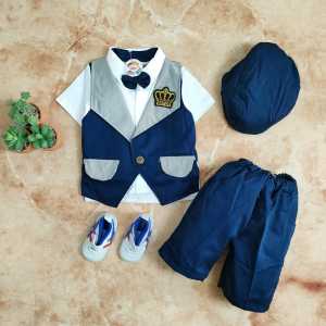 Setelan Bayi Laki - Laki - Baju Bayi Laki - Laki Motif Rompi Jas King Crown