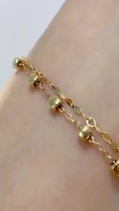 VOJEFEN 18K Gold Double Layer Bracelet Minimalist AU750 Real Gold Luxury Geometric Soliding Bracelet Lips Chains Jewelry Gift