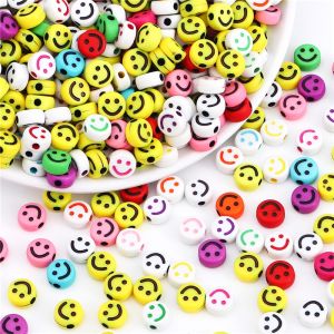 50pcs Smiling Letter Plastic Acrylic Loose Spacer Beads for Jewelry Making DIY Bracelet Accessories
