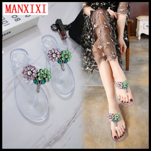 MANXIXI Fashion Women Flip Flop Bohemian Style Beautiful Pearl Flowers Flat Slippers (Size 36-41)