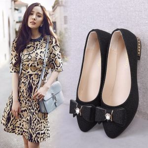 Free Shipping Autumn Korean-Style Bow-Tie Shallow-Toe Pointed-Toe Flat Shoes For Women Soft Leather Soft Sole Suitable For Women Grandma Shoes Wedding Shoes